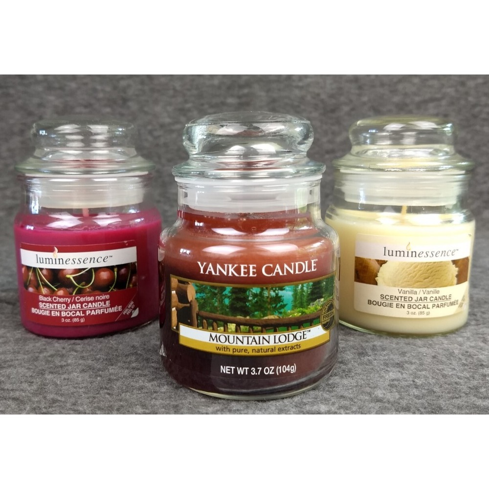 Yankee & Luminessence Jar Candles Lot/3 Vanilla Mountain Lodge Black‎ Cherry NEW